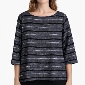 J.Jill Pure dark gray striped textured lagenlook 3/4 sleeve Shirt size Medium